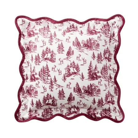 My Texas House 18" x 18" Red/Ivory Forest Toile Velvet Decorative Pillow Cover | Walmart (US)