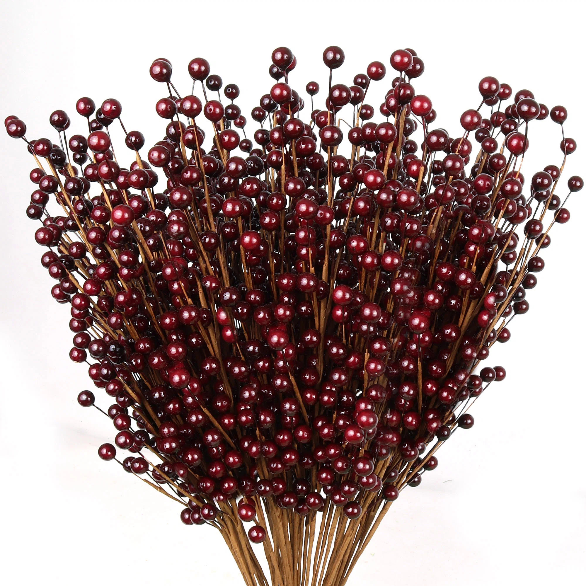 Artificial Flowers Set Of 24: Burgundy Holly Berry Stems With 35 Lifelike Berries 17-inch | Wayfair North America