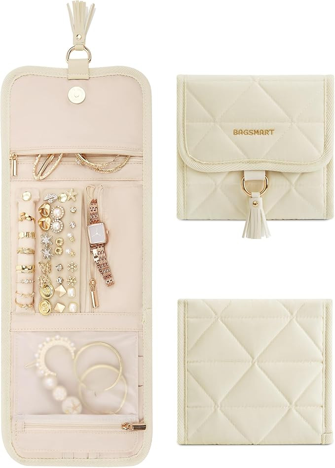 BAGSMART Travel Jewelry Case Organizer, Roll Foldable Jewelry Case for Journey-Rings, Necklaces, ... | Amazon (US)