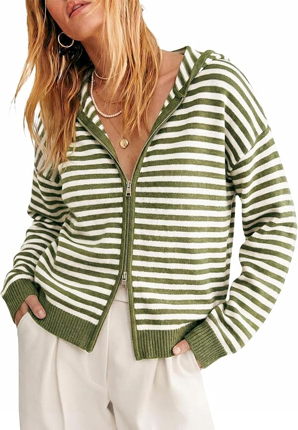 Cicy Bell Womens Striped Hooded Cardigan Zip Up Knit Long Sleeve Sweaters | Casual Trendy Outerwe... | Amazon (US)