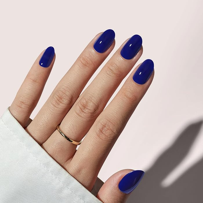 BTArtbox Press On Nails Short - Navy Blue Press On Nails, Short Oval Fake Nails with Nail Glue, N... | Amazon (US)