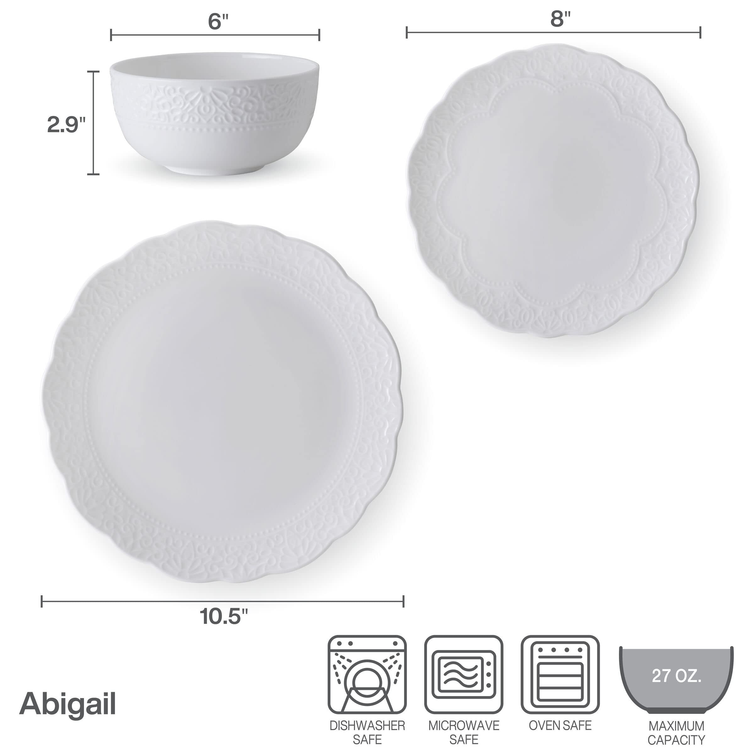 Mikasa Abigail Bone China Lightweight Chip Resistant 12 Piece Dinnerware Set, Service for 4, Whit... | Amazon (US)