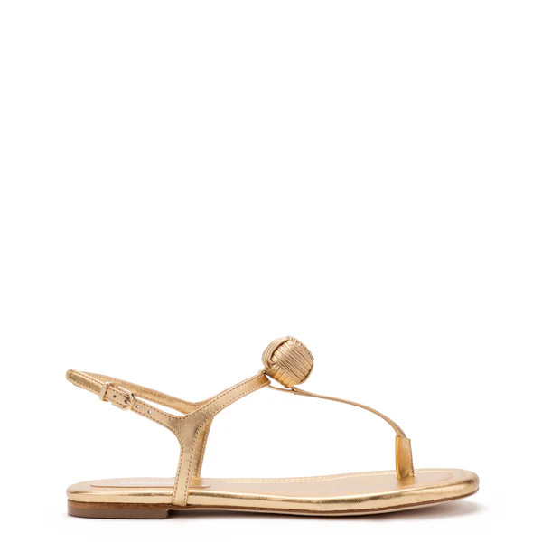 Valerie Flat Sandal In Gold Metallic Leather | Larroude