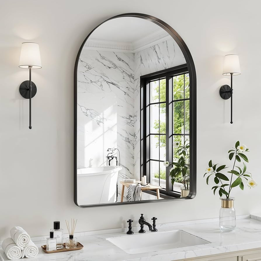 Arched Bathroom Mirror, 30"x40" Black Mirror for Wall Mounted Vanity Mirror for Over Sink with Te... | Amazon (US)