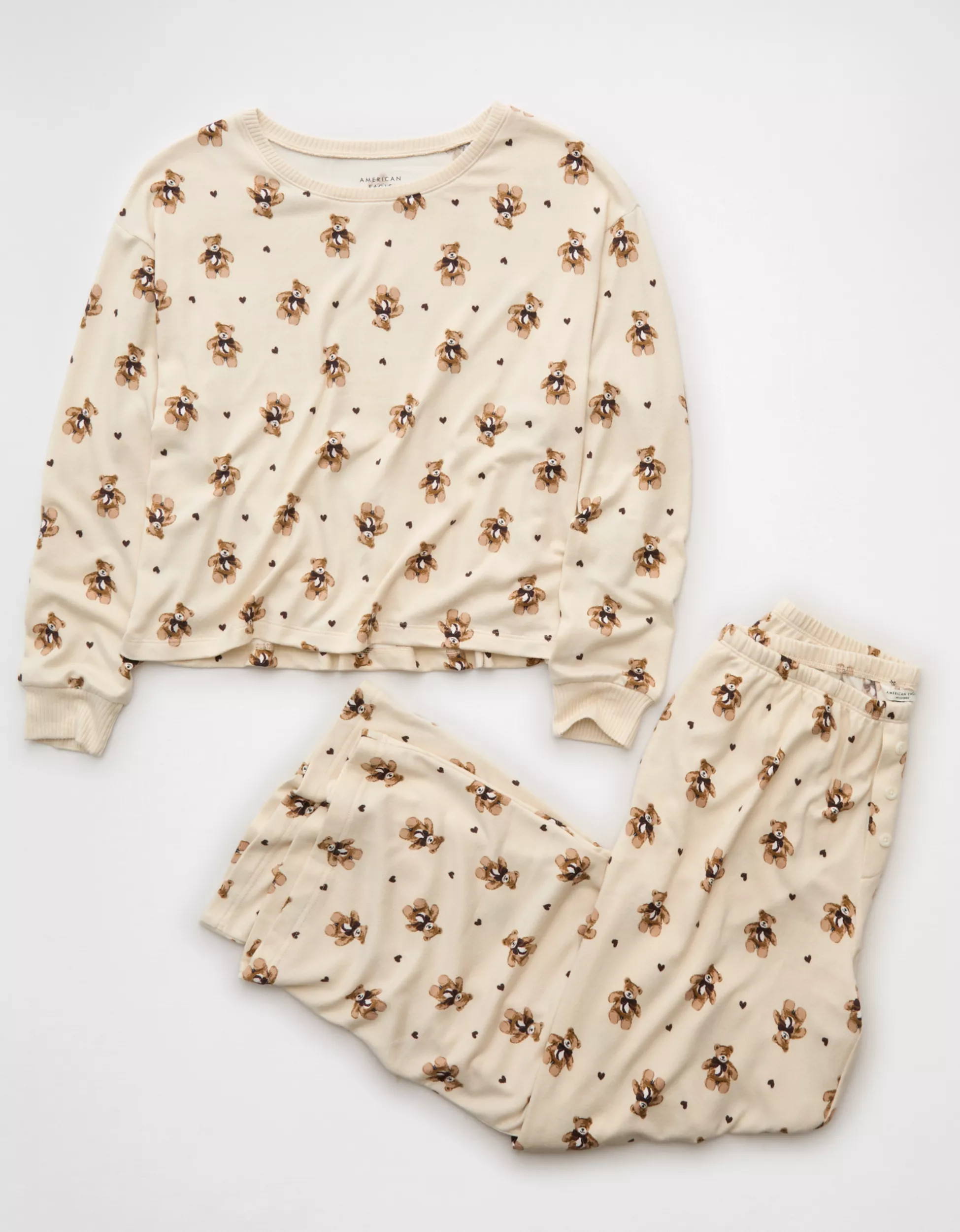 AE Luxe Plush Long-Sleeve & Pant PJ Set | American Eagle Outfitters (US & CA)