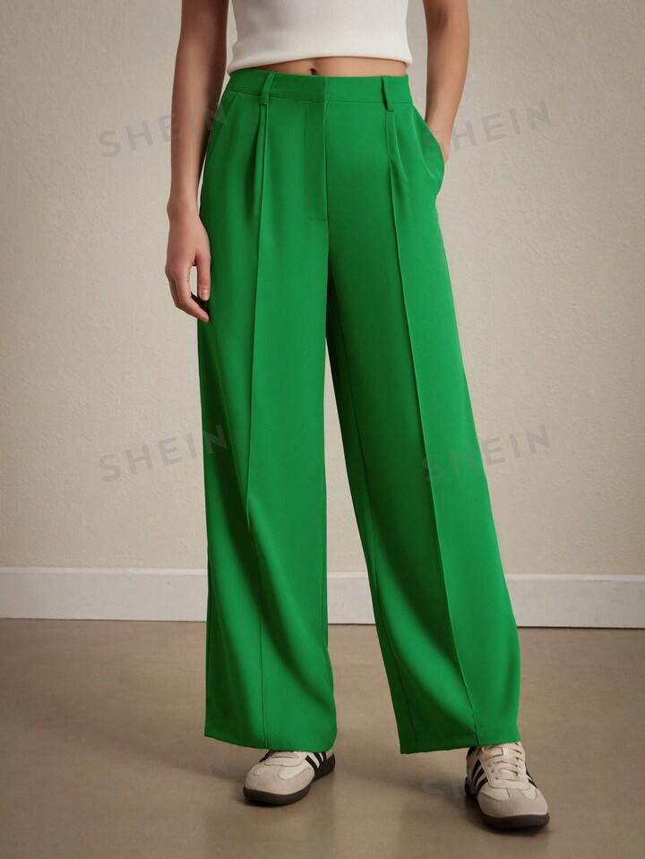 SHEIN BIZwear Women's Loose Green Casual Pants With Simple Style | SHEIN