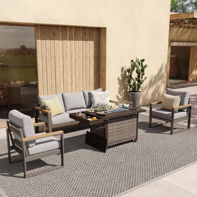 4 Piece Aluminum Outdoor Patio Furniture Set With Fire Pit Table | Wayfair North America