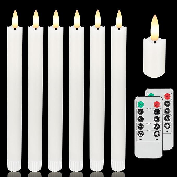 AFINETH Flameless Taper Candles with Two Rmote, 9.6" Real Wax Battery Operated Candles with 3D Wi... | Amazon (US)