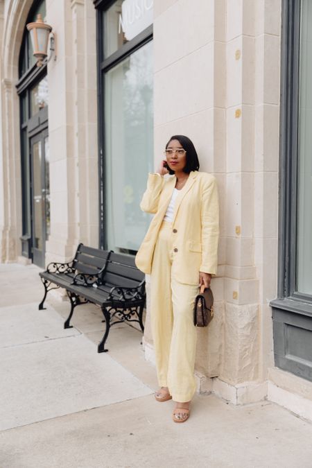 This yellow linen suit is a must buy for spring and under $100. I'm wearing a medium and recommend sizing down. Linen suit, linen blazer, yellow pant suit, yellow suit, spring suit, spring blazers

#LTKSpringSale #LTKSeasonal #LTKfindsunder100