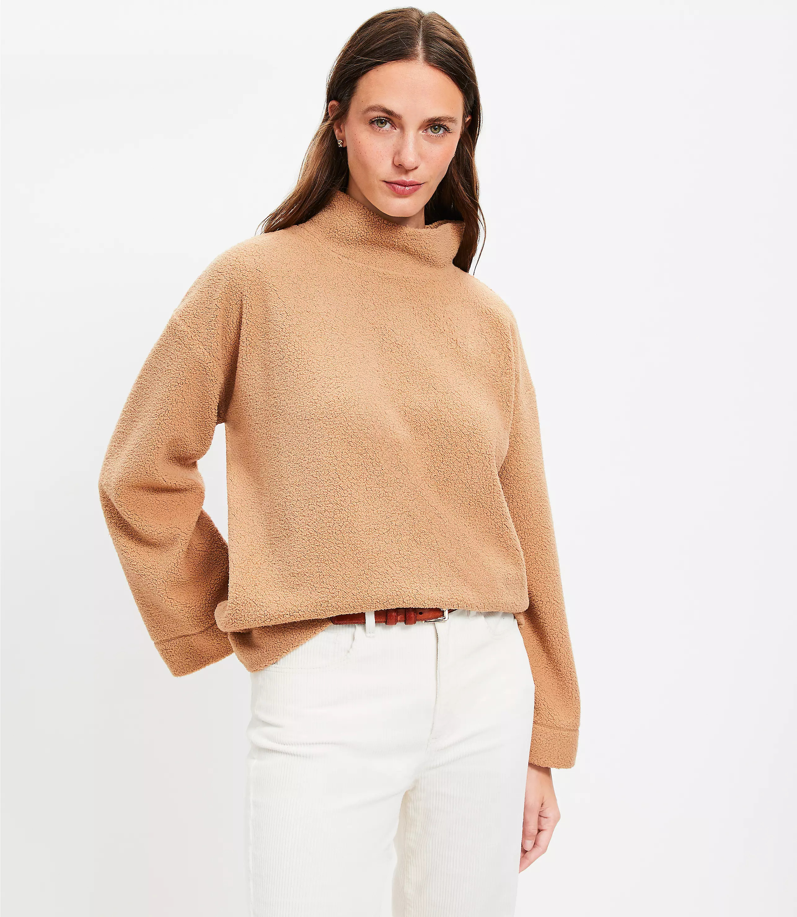 Sherpa Mock Neck Tunic Top | LOFT