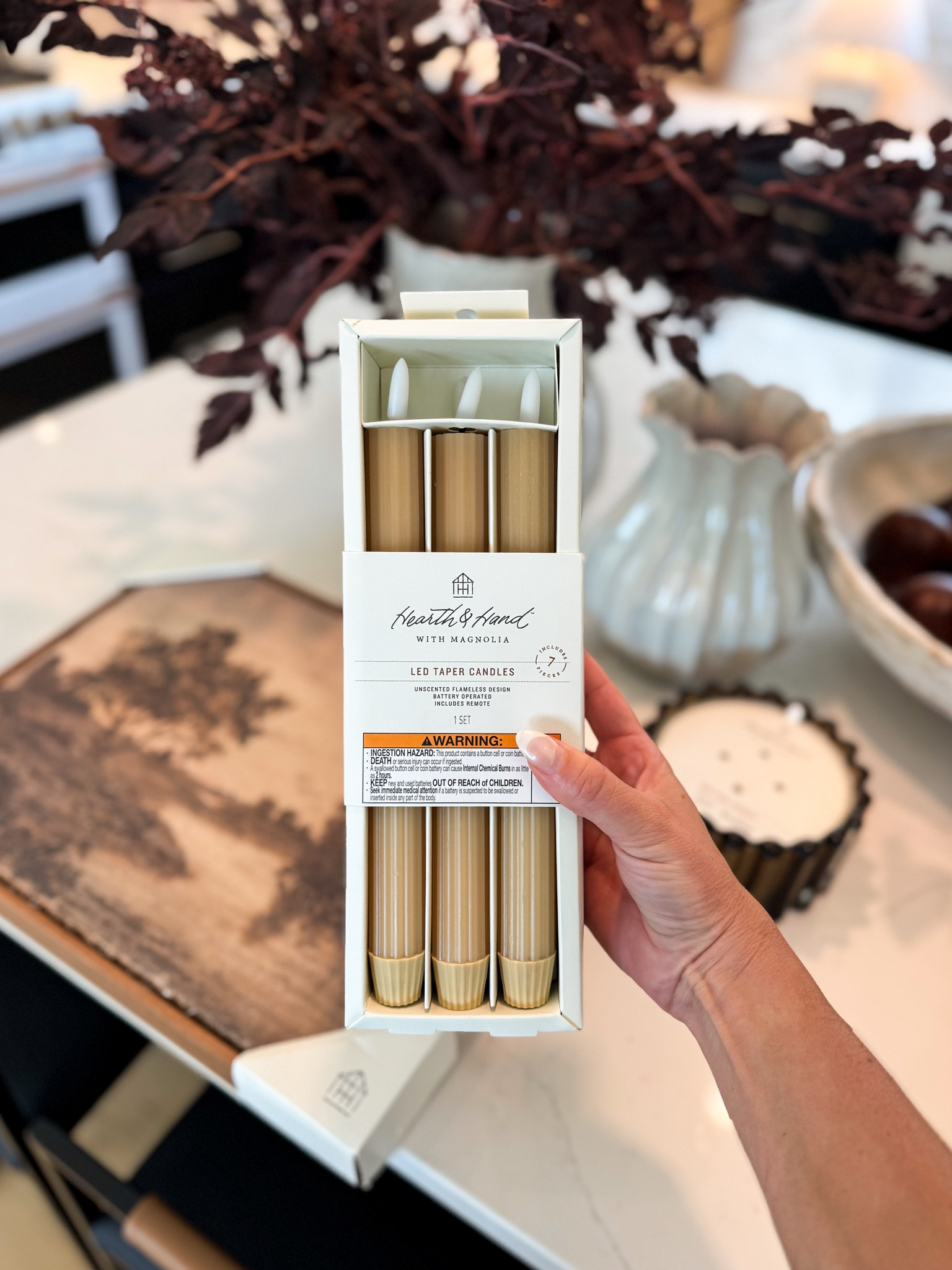 These LED taper candles from Hearth & Hand are genius. No mess, no fire hazard, just instant ambiance. I’m planning to use them in our fall tablescape and maybe even in the entryway sconces.


#LTKSeasonal #LTKHome #LTKFindsUnder50