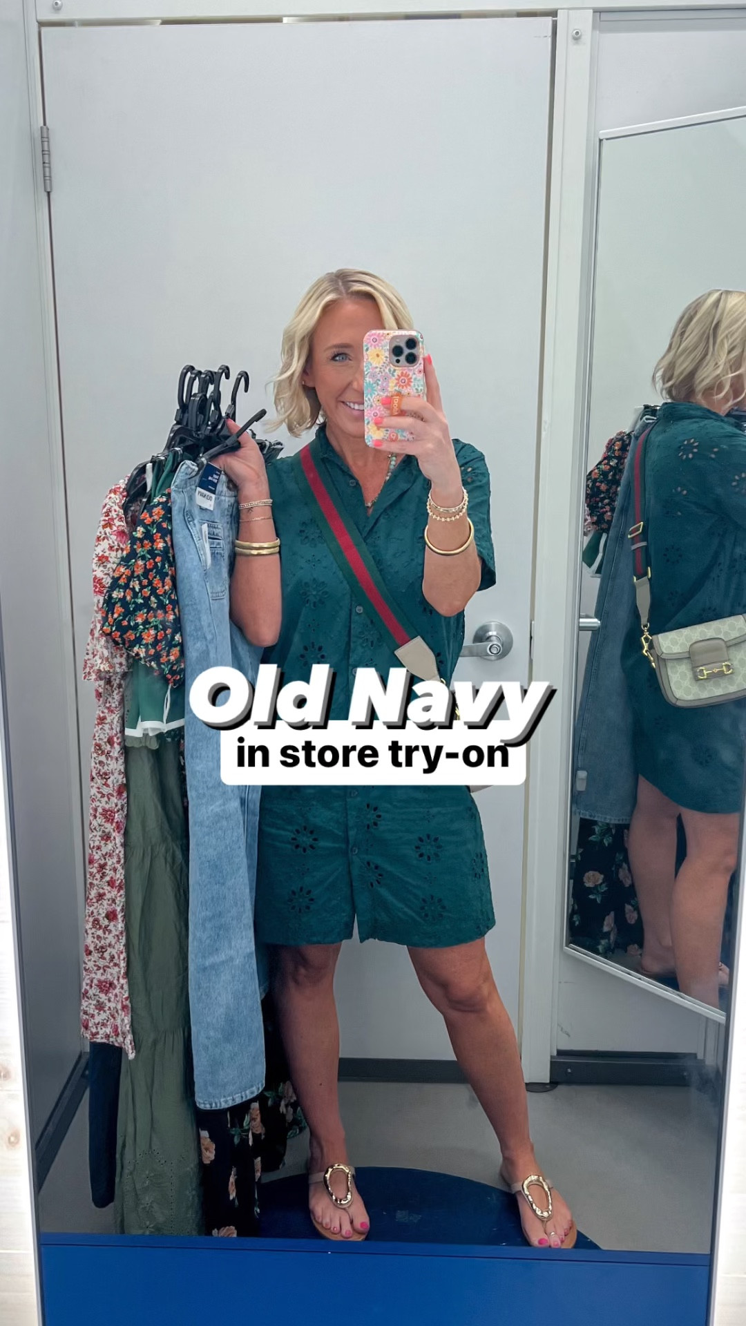 Old Navy in store try-on:
1. Halter top - size XS (built in shelf).
2. Floral skirt - size small. Elastic waist.
3.smocked midi dress - size small.
4. Button down dress - size small.
5. V-neck waist defined blouse - size small.
6. Wide leg baggy jeans - size 0.
7. Longline bra tank - size small.
8. Green PowerSoft skort - size small. 
9. Graphic tee - size small.
10. White PowerSoft skort - size small.
* green eyelet dress - size 2.  

#LTKVideo #LTKSeasonal #LTKFindsUnder50