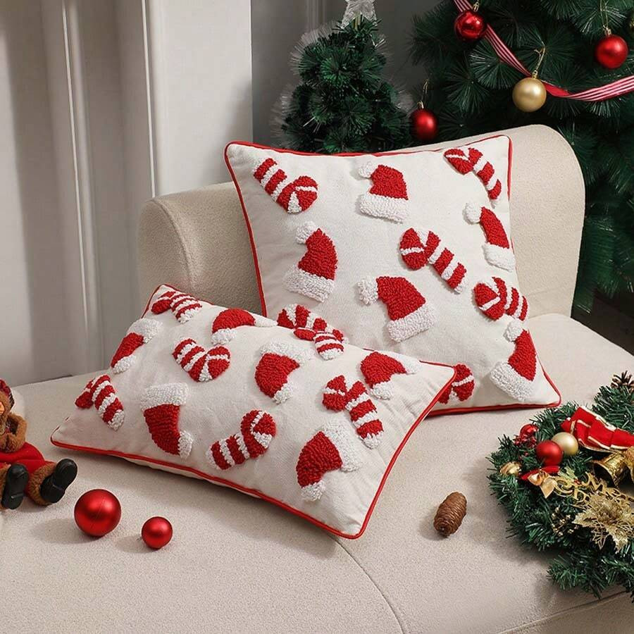 1pc Christmas Adorable 3D Plush Decorative Cushion Cover, 18x18 Inch Red Pillow Sham For Living R... | SHEIN