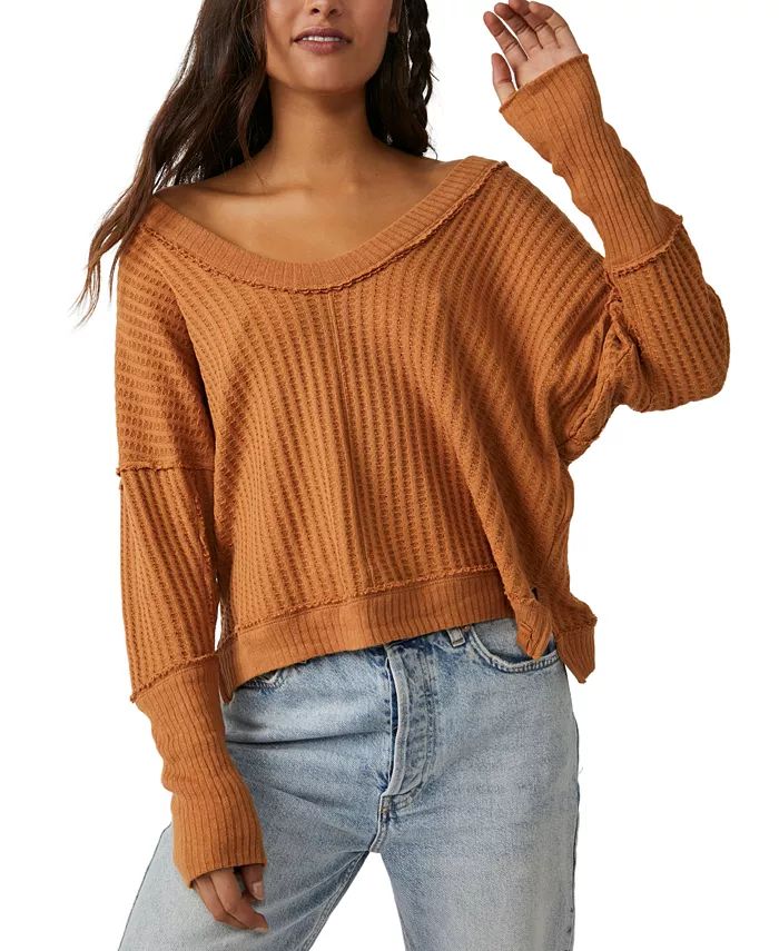 Free People Women's New Magic Cotton Drop-Shoulder Waffle Top & Reviews - Tops - Women - Macy's | Macys (US)