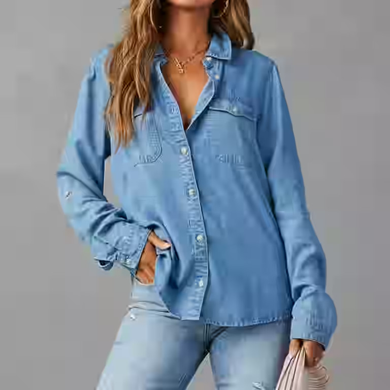 Azrian Clearance Women's Long Sleeve Fall Button Down Tops Women's Denim Shirt Women Chambray Jea... | Walmart (US)