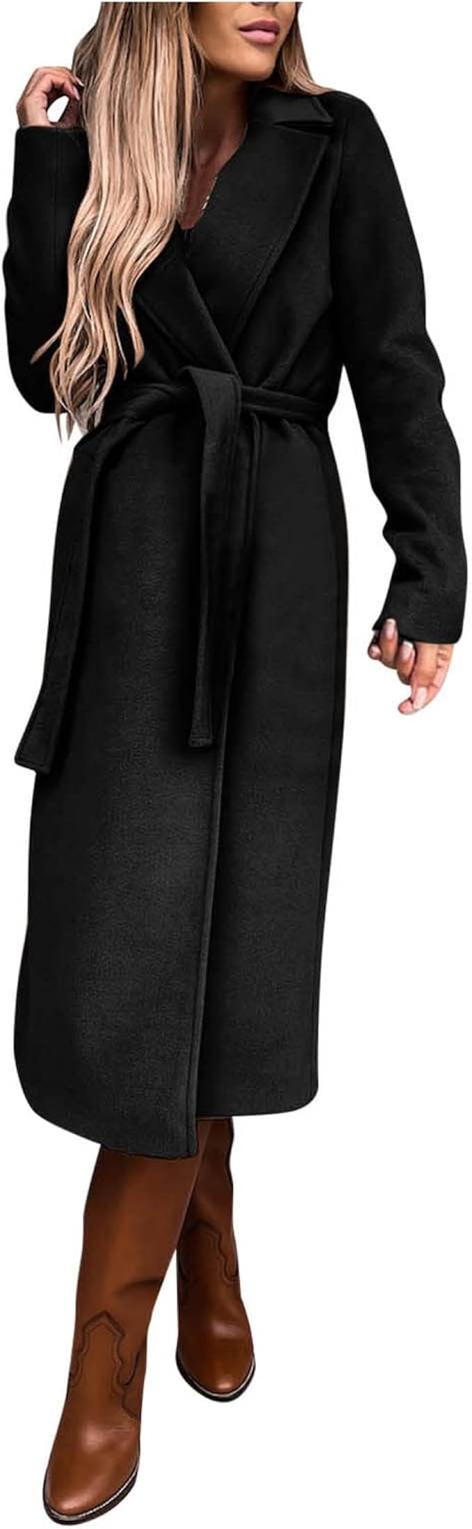 Women's Trench Jacket Coat Wool Blend Camel Long Coat Notch Collar Lapel Overcoat Winter Warm Win... | Amazon (US)