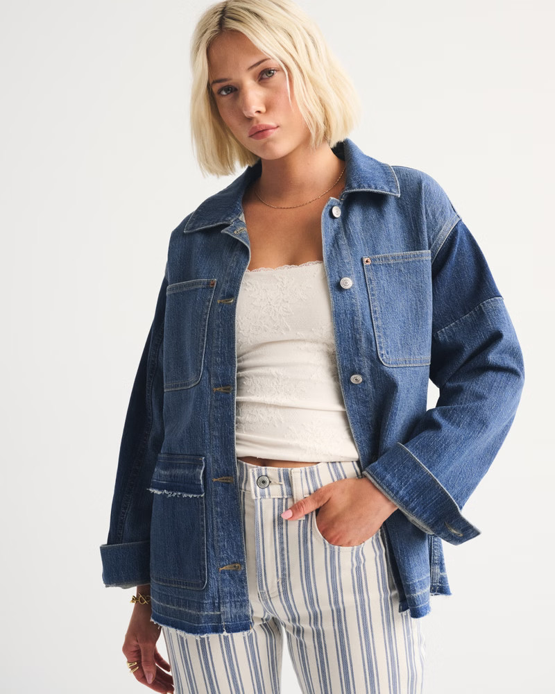 Reworked Linen-Blend Denim Shirt Jacket | Abercrombie & Fitch (US)