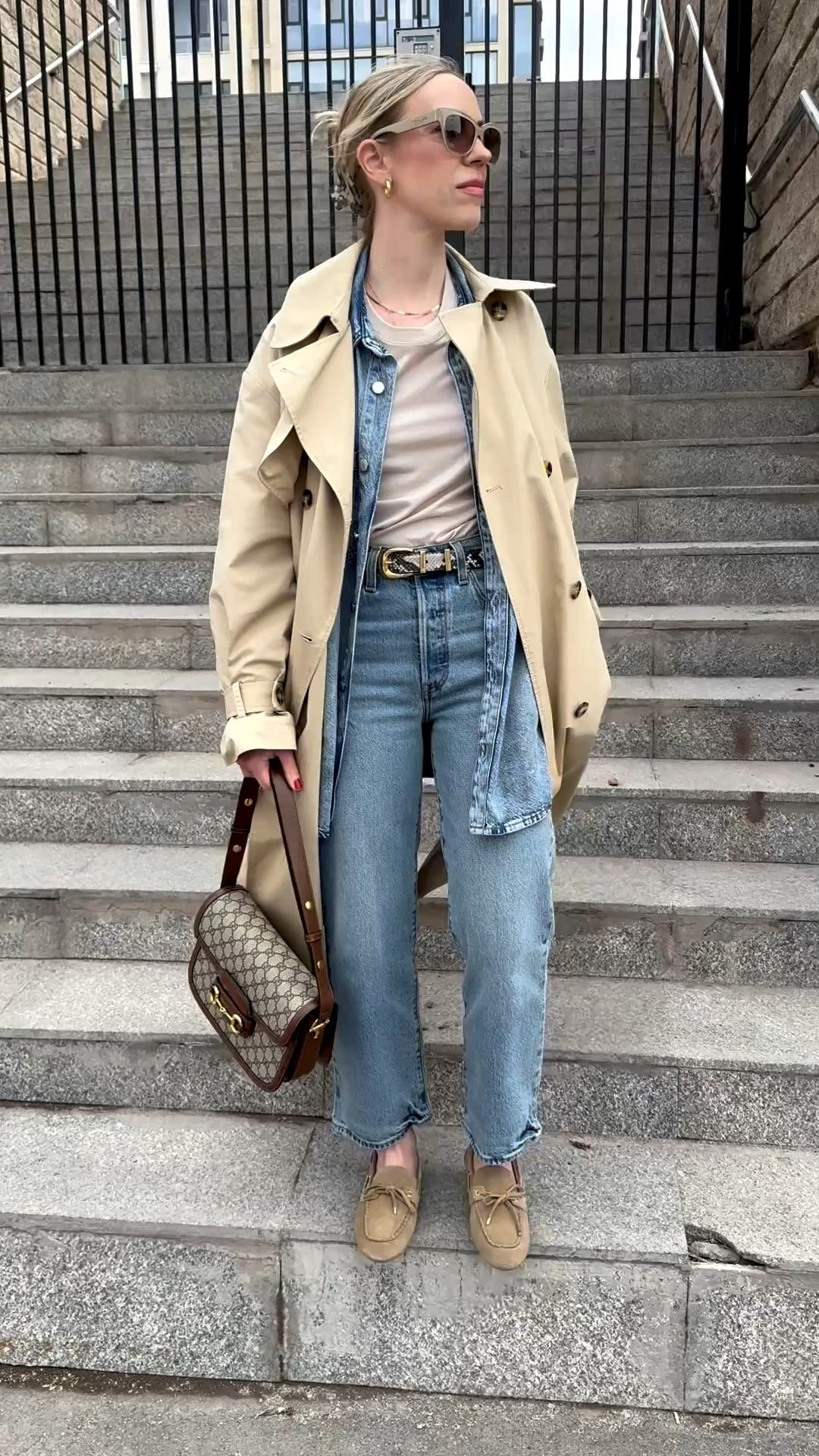 Spring outfit, trench coat, all denim outfit, snakeskin belt, @Levi's ankle jeans (on sale now), suede loafers 

#LTKSeasonal #LTKSaleAlert #LTKOver40