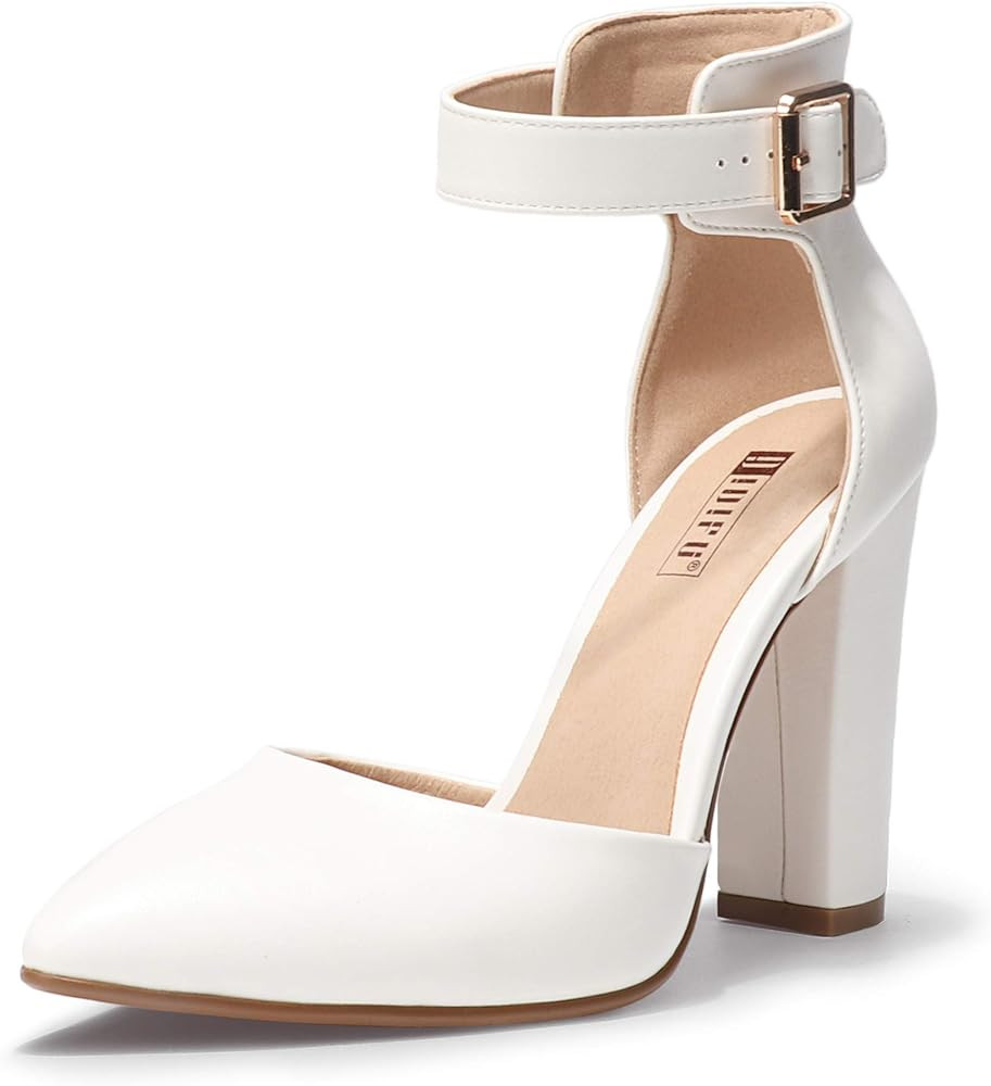 IDIFU Women's IN4 Pedazo High Block Heels Pumps Pointed Closed Toe Ankle Strap Dress Wedding Shoe... | Amazon (US)