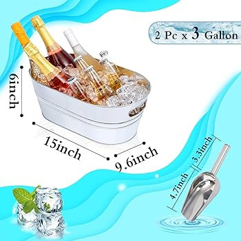 Galvanized Tub 2 Pcs 3 Gallon Metal Beverage Ice Buckets for Parties Drink Wine Beer Champagne Vi... | Amazon (US)