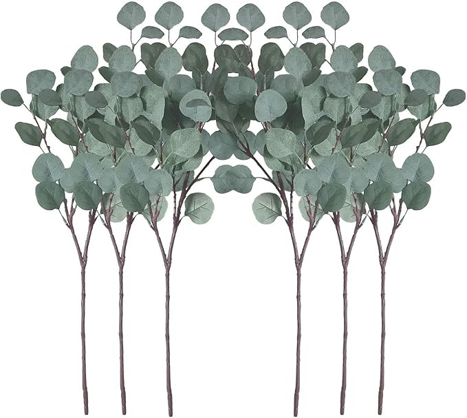 ZHIIHA Pack of 6 Artificial Silver Dollar Eucalyptus Leaves Artificial Greenery Faux Holiday Chri... | Amazon (US)