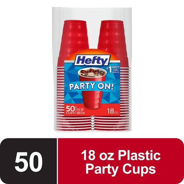Hefty Party On Disposable Plastic Cups, Red, 18 Ounce, 50 Count - Walmart.com | Walmart (US)
