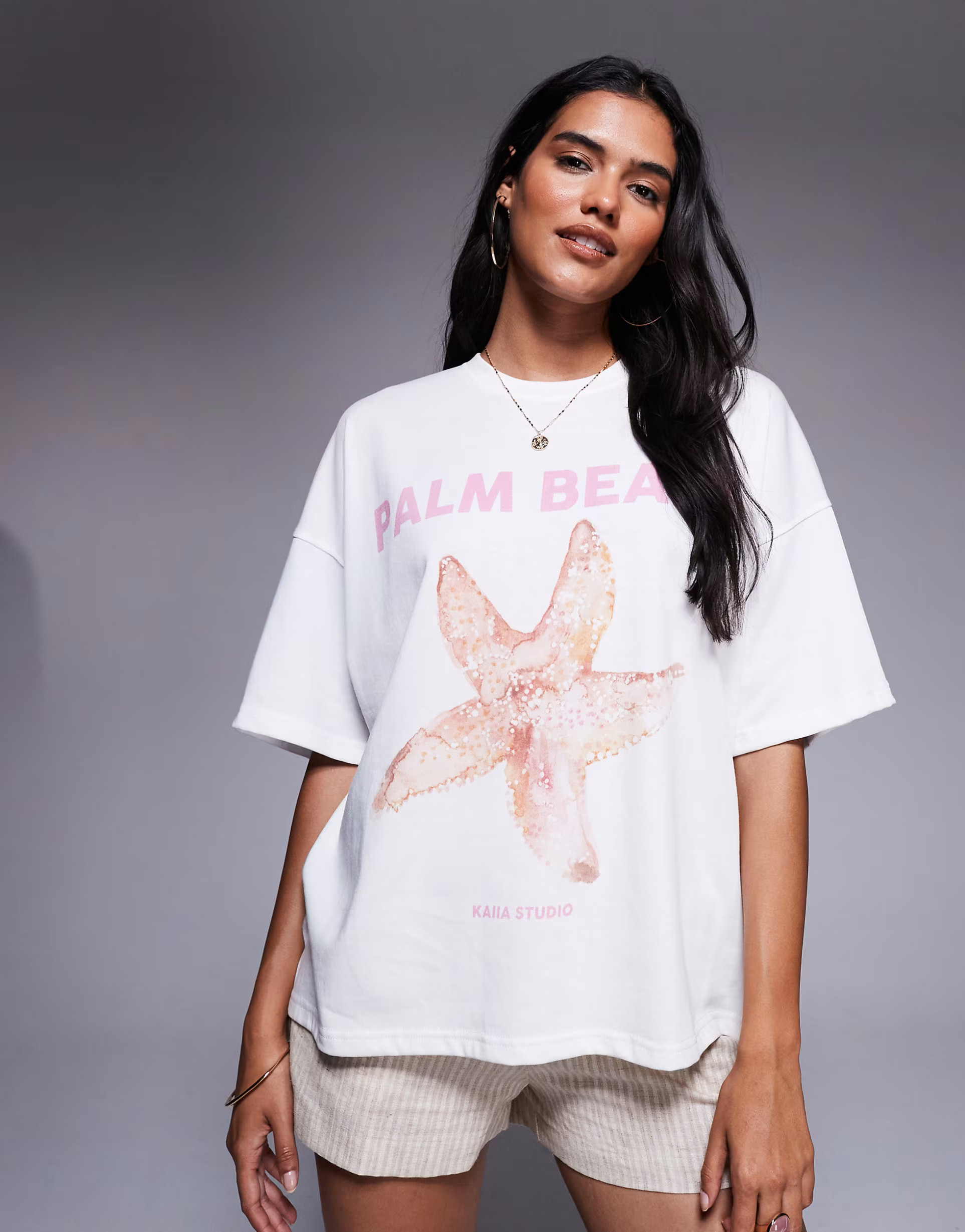 Kaiia Palm Beach starfish graphic t-shirt in white | ASOS (Global)