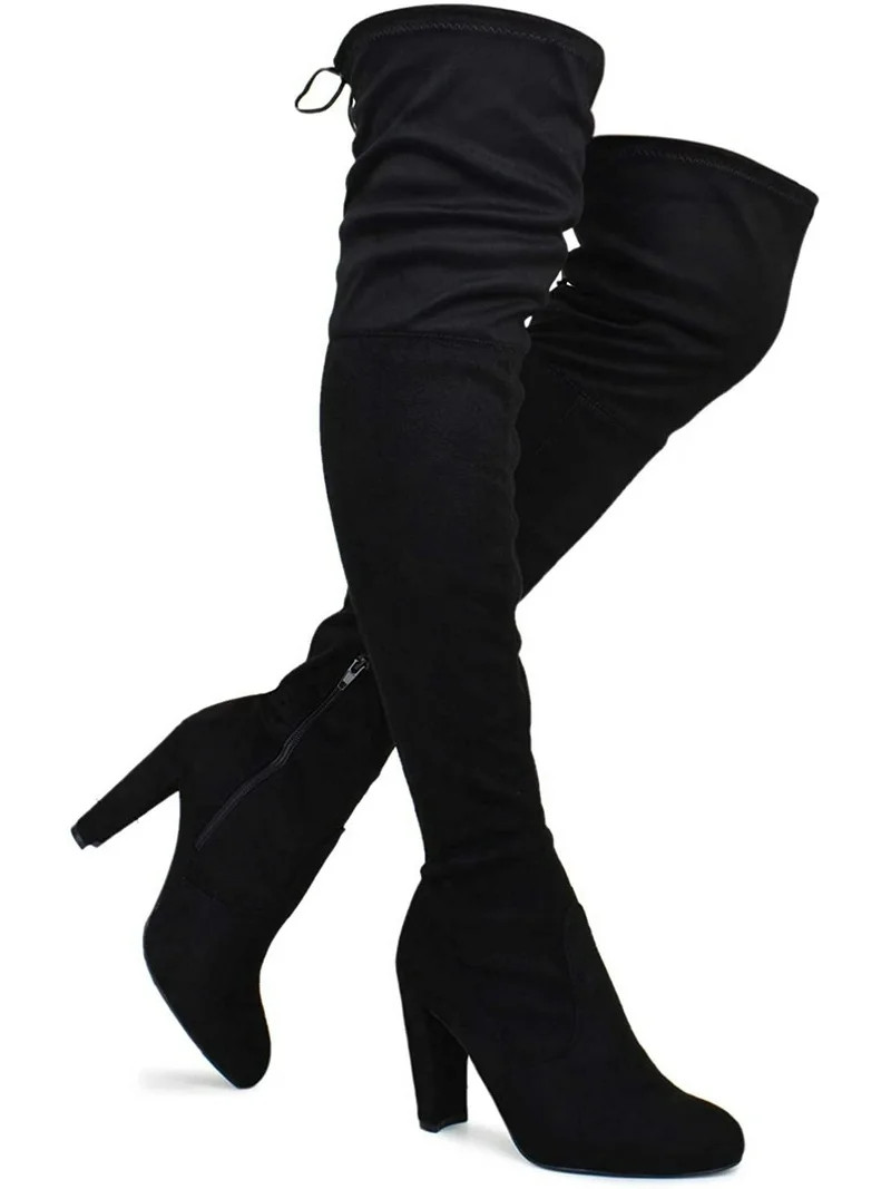 Wild Diva Lounge Amaya-01 Women's Over The Knee Tie Up High Block Heel Dress Boots - Walmart.com | Walmart (US)