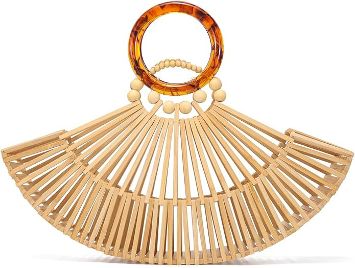 Bamboo Purses for Women Natural Bamboo Acrylic Handle Clutch Small Tote Elegant Evening Bag for V... | Amazon (US)