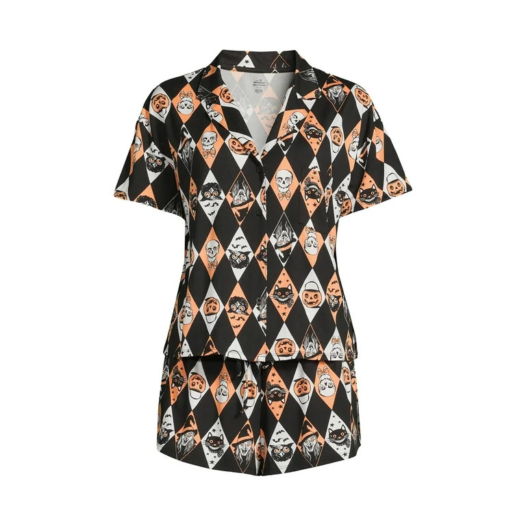 Michellecmm Women 2 Piece Pajamas Set Halloween Print Short Sleeves Shirt and Elastic Shorts for ... | Walmart (US)