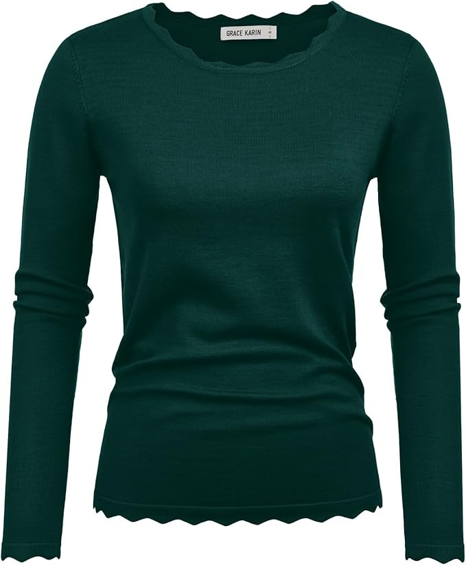GRACE KARIN Women's High Stretchy Long Sleeve Pullover Sweater Blouse Top | Amazon (US)