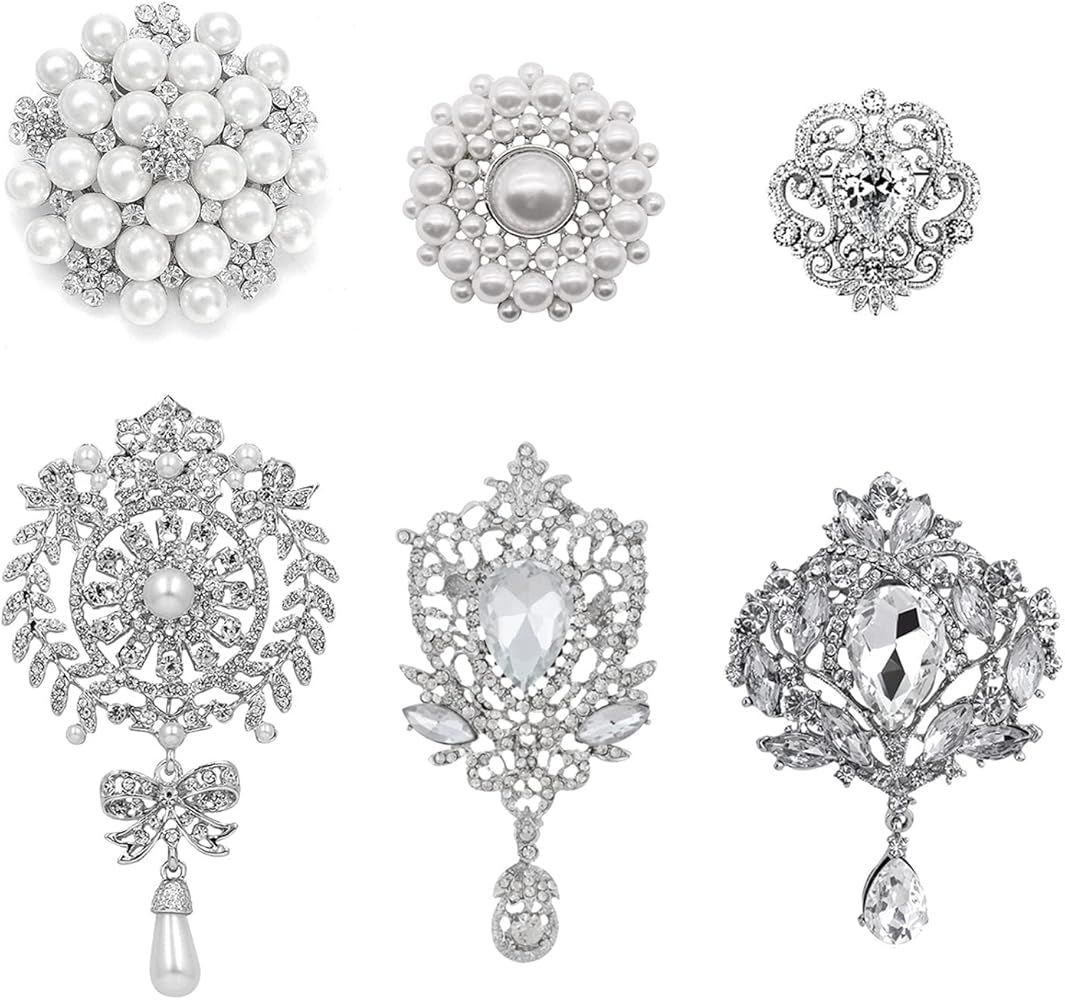 Silver Pearl Crystal Rhinestone Kit Embellishments Brooch Alloy Floral Pendants for Jewelry Makin... | Amazon (US)