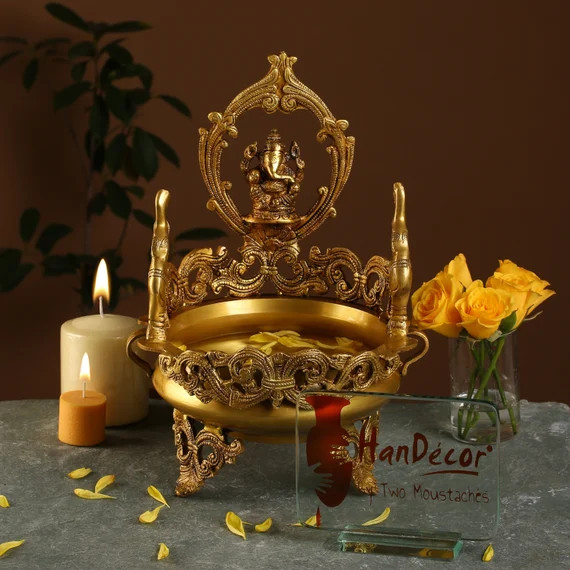 Elephant Design Decorative Ganesha Brass Urli Traditional Bowl - Etsy | Etsy (US)