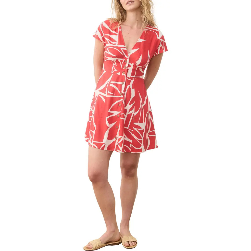 Marine Layer Camila Print Button Front Hemp Blend Minidress in Sunset Mosaic at Nordstrom, Size Small | Nordstrom