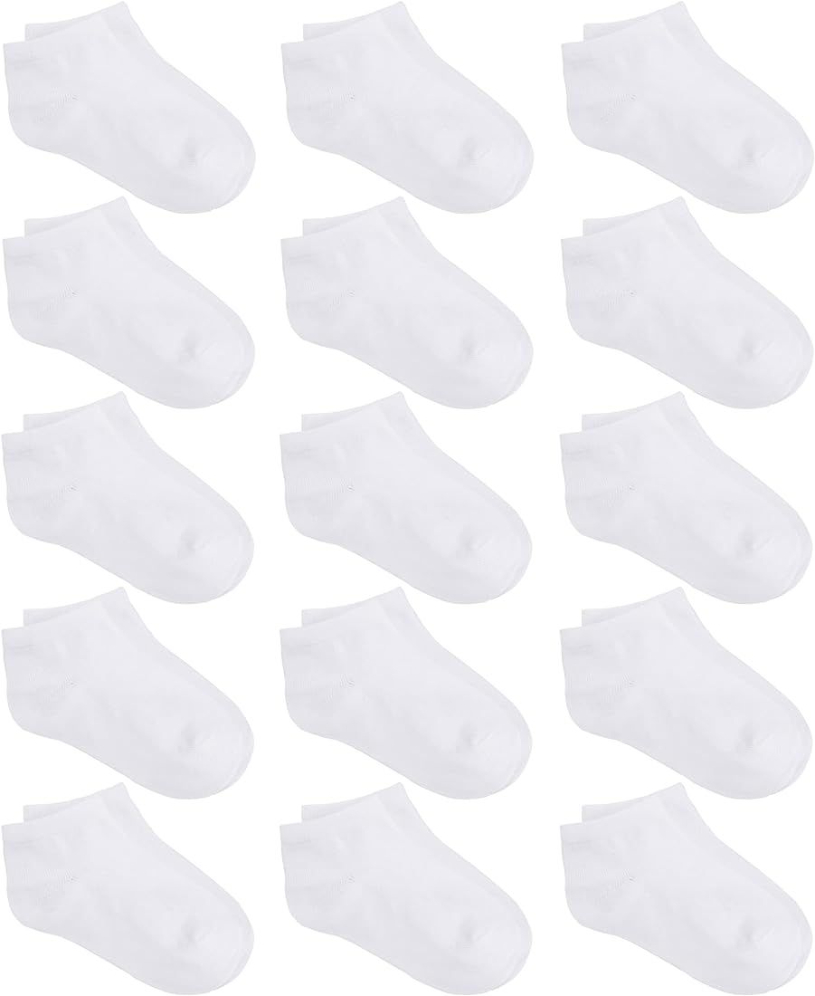 KEREDA 15 Pairs Kids Ankle Socks Boys Girls Half Cushion Low Cut Athletic Socks | Amazon (US)