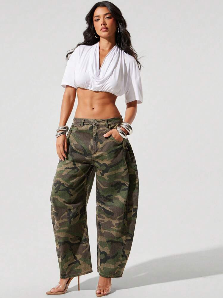 Denimoi Women's Casual Washed Camouflage Flared Jeans | SHEIN