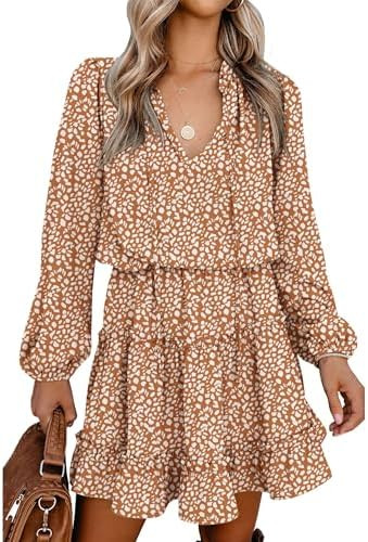 BTFBM Long Sleeve Dress for Women Summer 2026 | Casual Tie Neck, High Waist, Tiered Ruffle A Line... | Amazon (US)