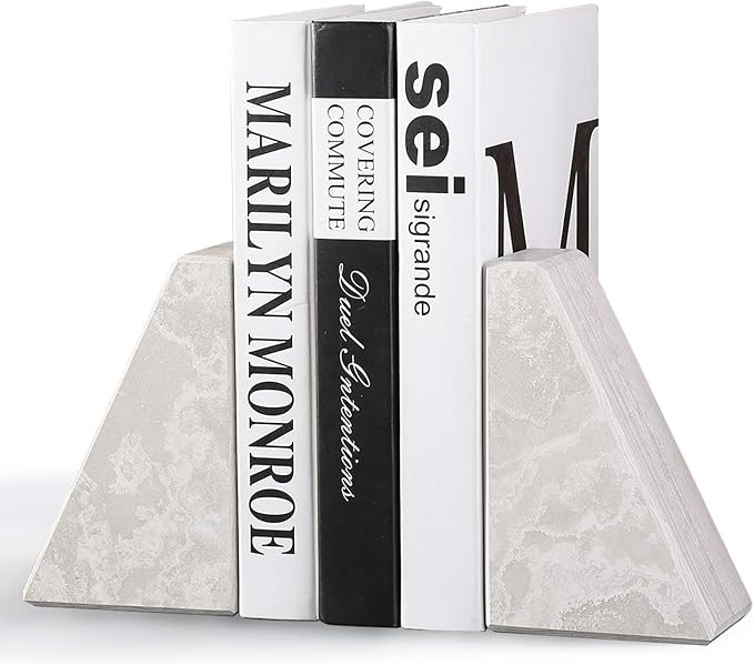 Marble Bookends for Heavy Books, Decorative Book Ends for Shelves, Durable and Heavy-Duty Bookend... | Amazon (US)