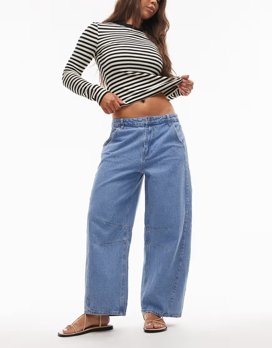 Topshop mid rise side panel barrel leg jeans in bleach-Blue | ASOS (Global)