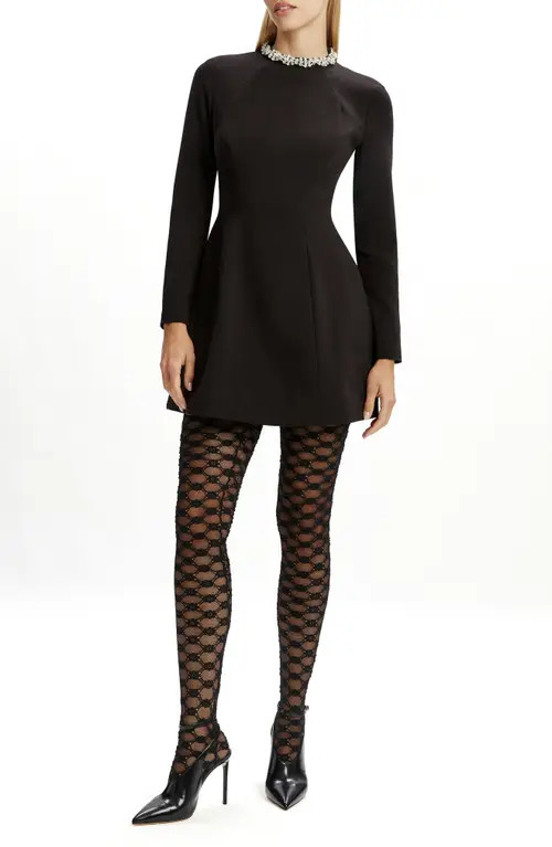 Bardot Delphi Embellished Long Sleeve Minidress in Black at Nordstrom, Size 12 | Nordstrom