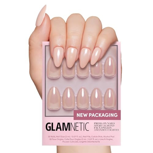 Glamnetic Press On Nails - Los Angeles | Solid Opaque Blush Nude Pink Short Almond Fake Nails in Glazed Finish, Salon Quality | 15 Sizes - 30 Nail Kit with Glue | Amazon (US)
