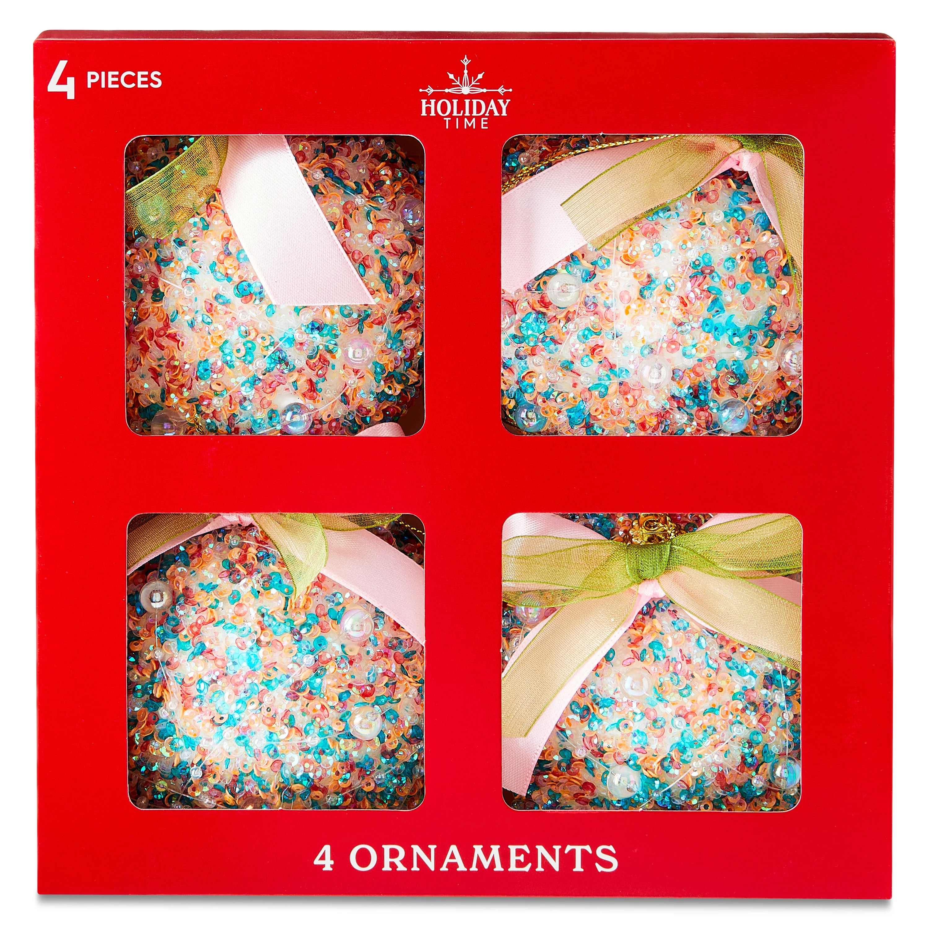 Adornos Navideños de Cuentas y Lentejuelas Multicolores, 4 Unidades, de Holiday Time | Walmart (US)