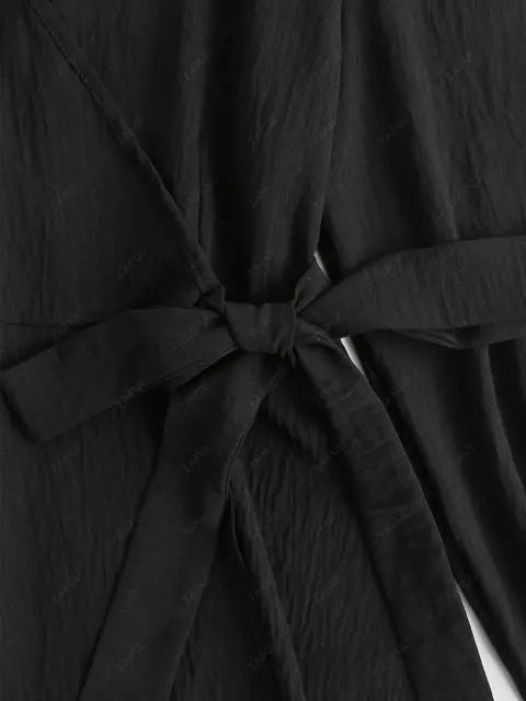 Solid Poet Sleeve Wrap Mini Dress - Black S | ZAFUL (Global)