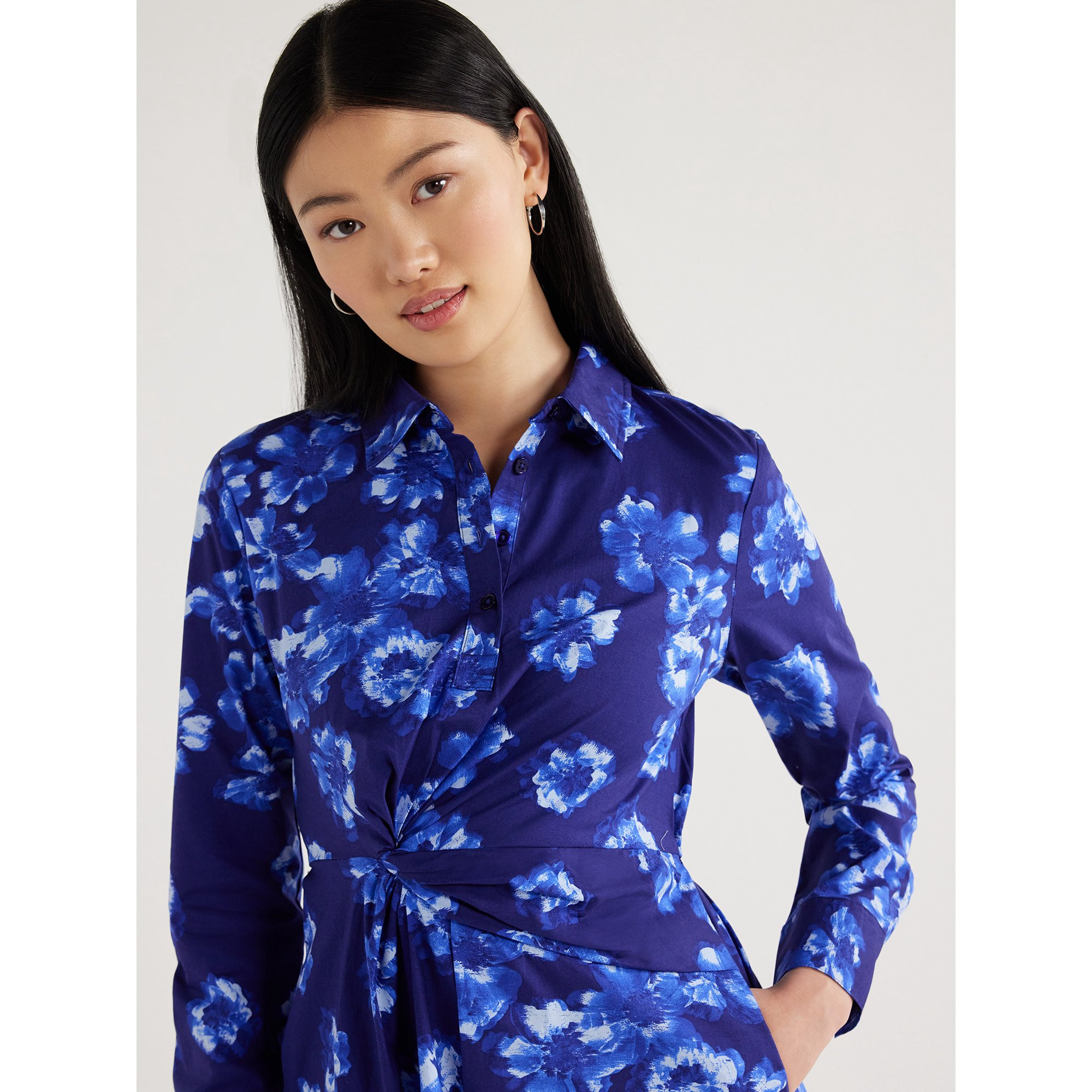 Scoop Women's Side Knot Poplin Midi Shirtdress, Sizes XS-XXL | Walmart (US)