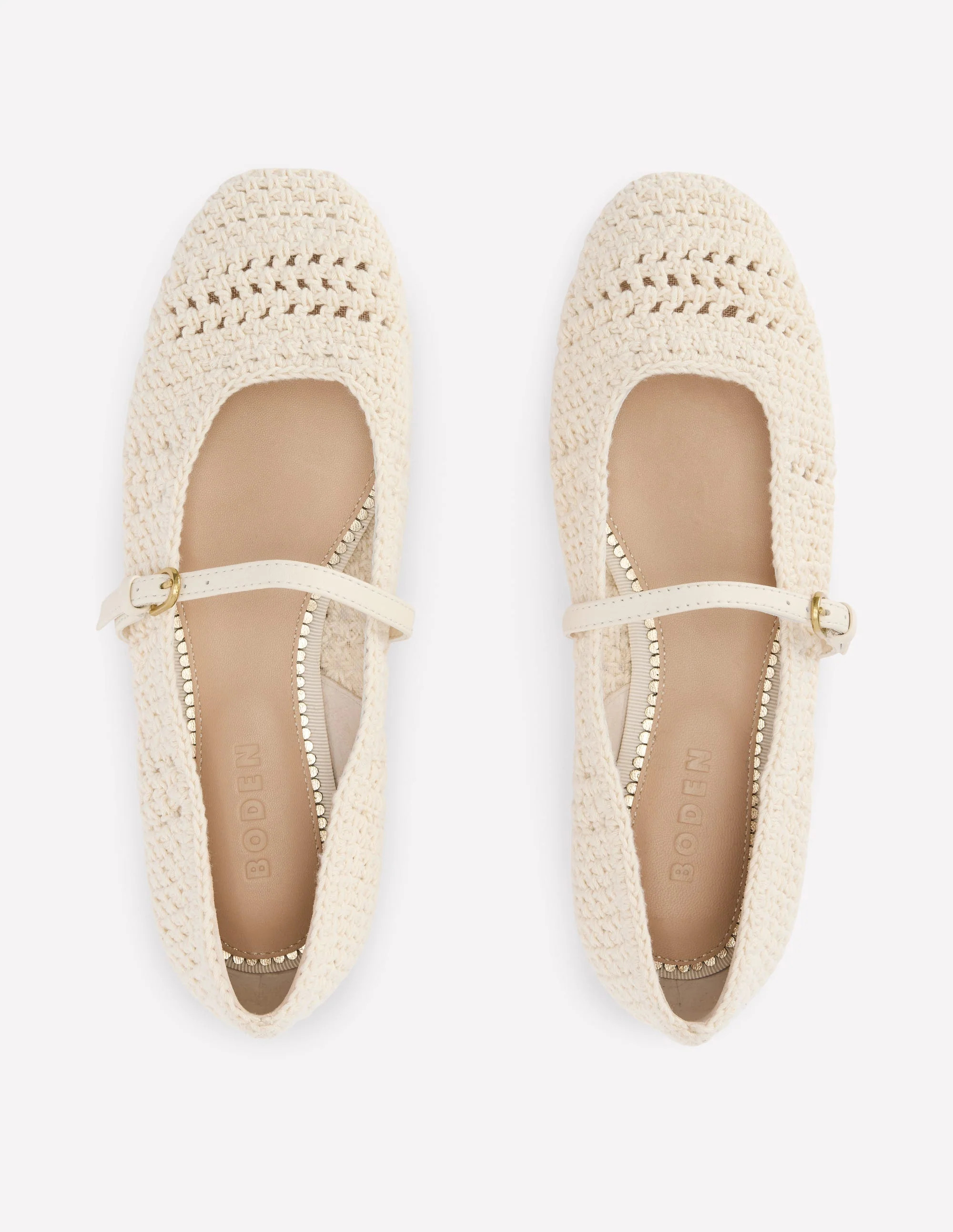 Crochet Mary Jane Flats-Ecru | Boden UK