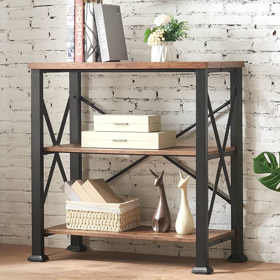 HOMBAZAAR Bookshelf, 3-Tier Industrial Bookshelves, Wood and Metal Bookcase,Free Standing Storage... | Amazon (US)