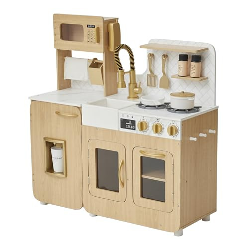 Teamson Kids Little Chef Cyprus Play Kitchen Set for Toddlers with 14 Accessories, Wooden Toy Cooking Playset for Kids Ages 1-8, Montessori Cooking Station, Light Oak/White Pretend Kitchen | Amazon (US)