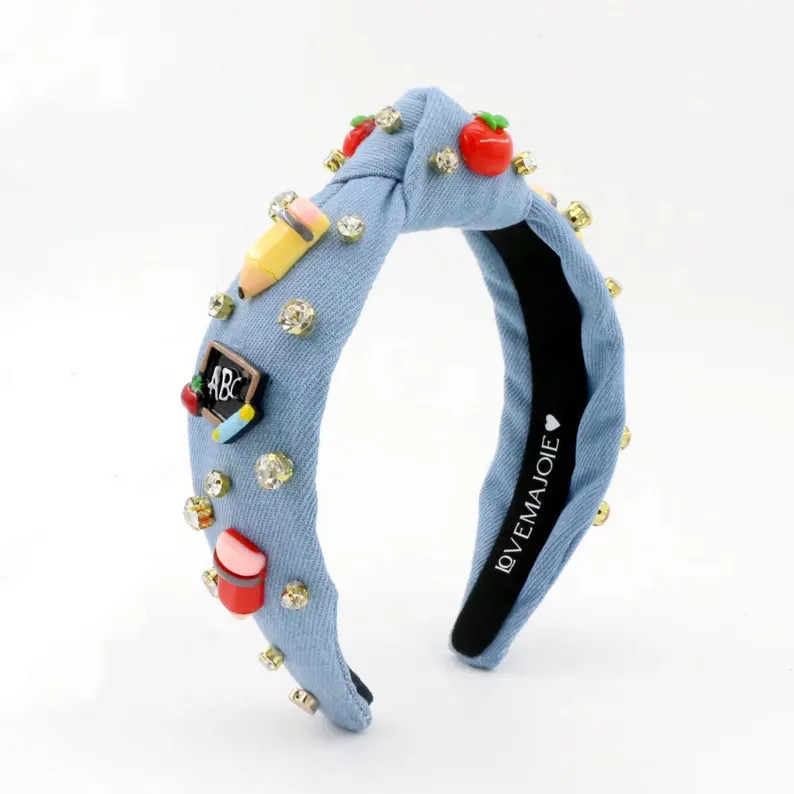 Denim Knotted Headband with Rhinestones: Back to School Style | Etsy (Global)