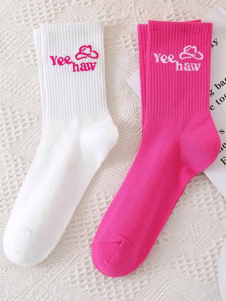 Morgan Mondays Co 2pairs Letter Graphic Crew Socks | SHEIN