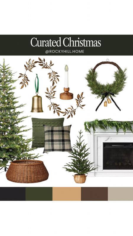 Curated Christmas Decorations in a green, black and gold palette, studio McGee Christmas decorations, tree collar, modern wreath, gold garland, 2023 ornament, plaid pillow, window candle light

#LTKhome #LTKHoliday #LTKfamily